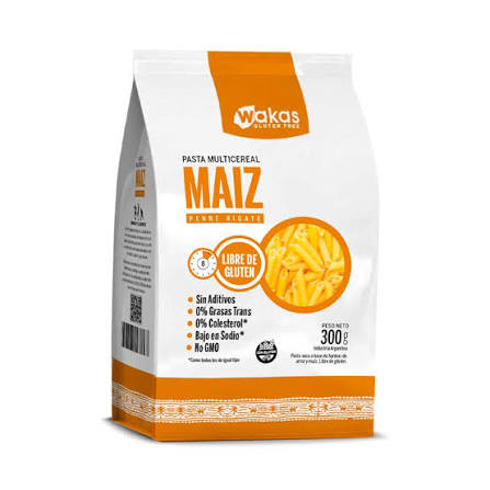 PASTA MULTICEREAL MAIZ PENNE RIGATE X300 GRS WAKAS