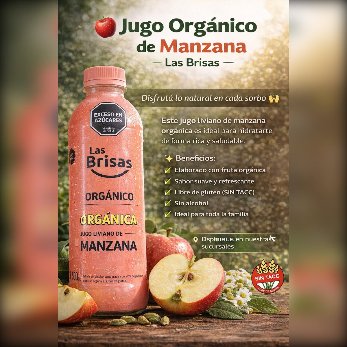JUGO ORGANICO MANZANA X 500 CC LAS BRISAS