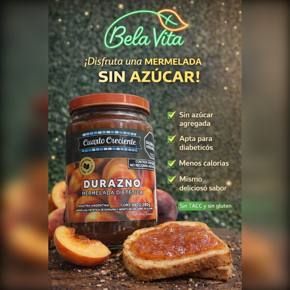 MERMELADA DIETETICA DURAZNO X280GRS CUARTO CRECIENTE